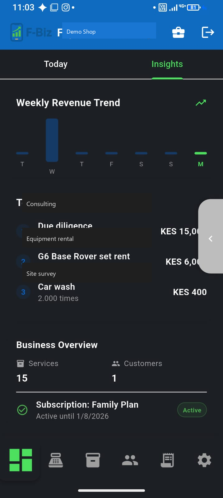 Expenses and real profit — F-Biz app screenshot