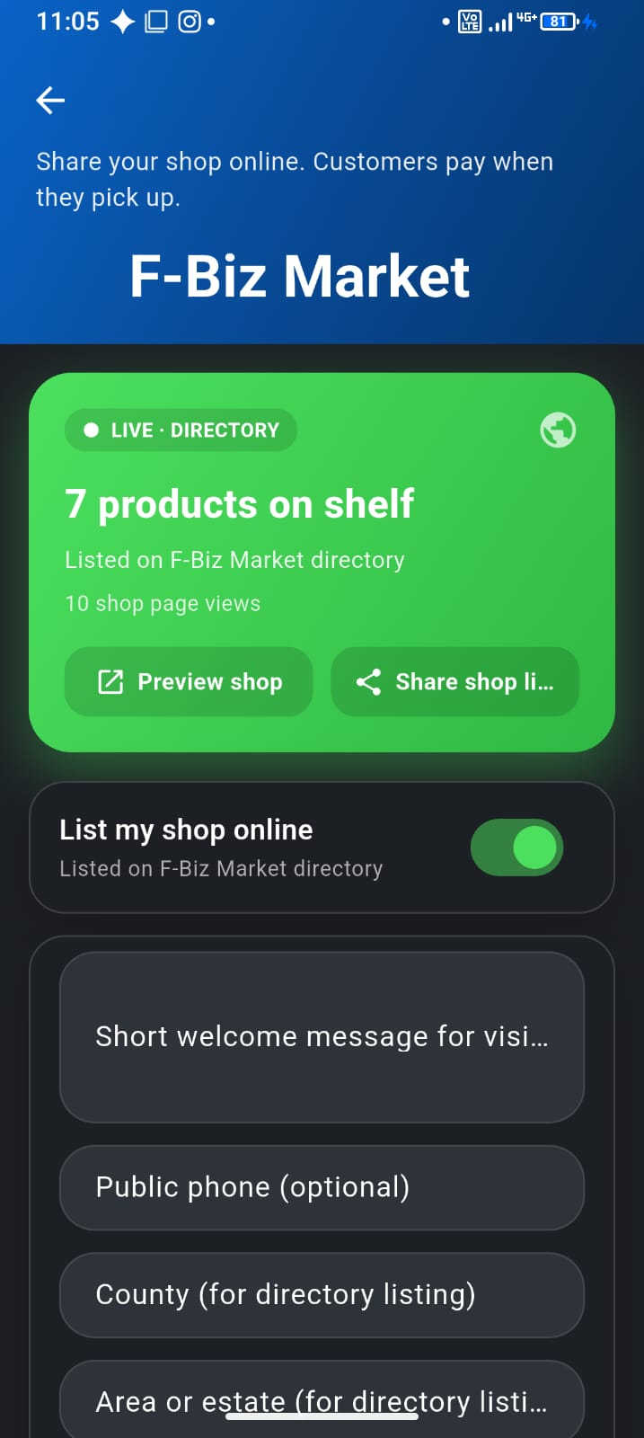 List on F-Biz Market — F-Biz app screenshot