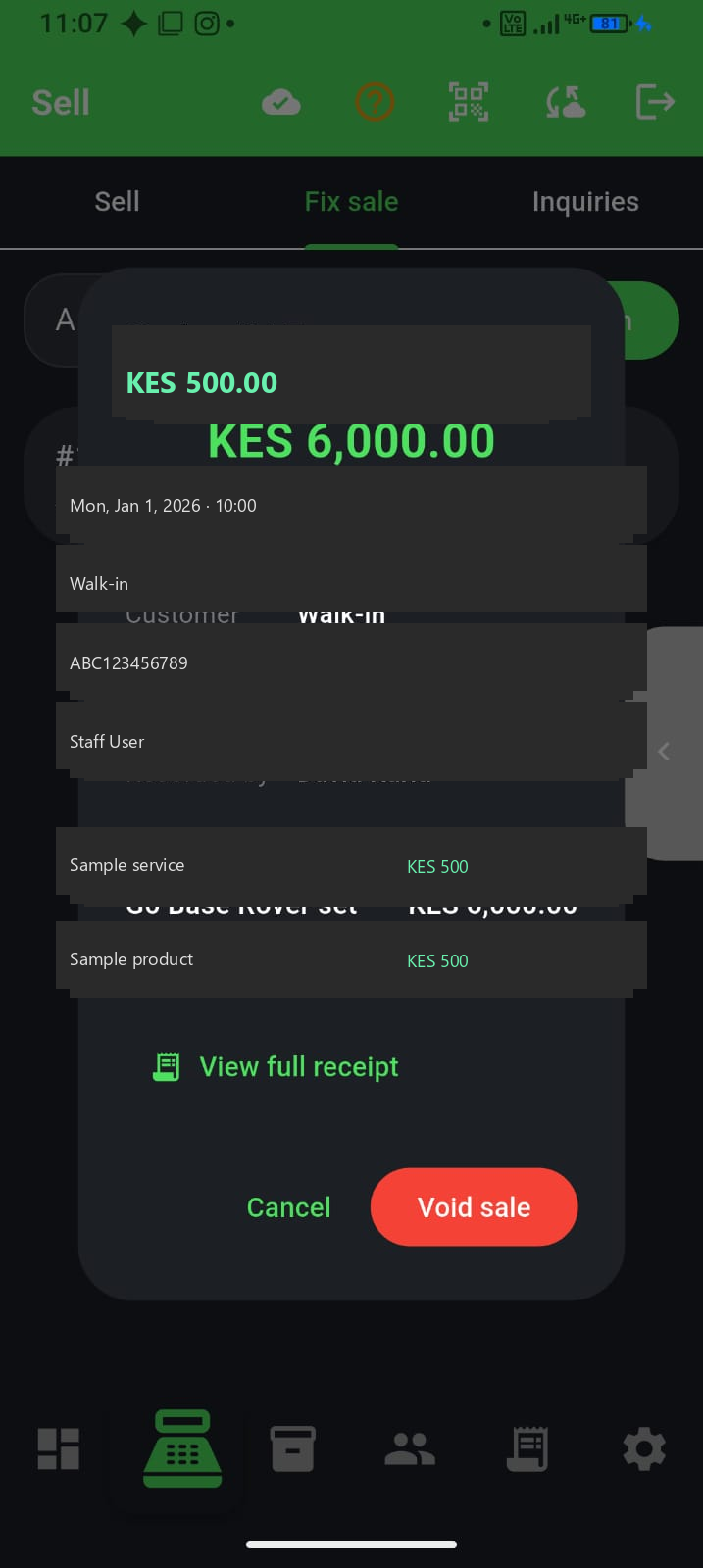 KRA receipts and tax records — F-Biz app screenshot